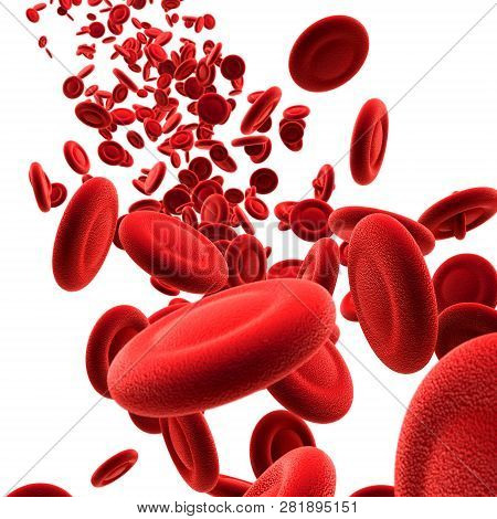 3d Render Of A Stream Of Red Blood Cells Isolated On White Background