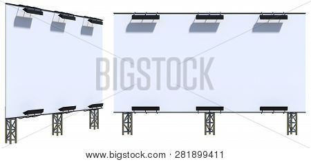 3d Billboard Mockup Isolated On White Background. Front, Side View.