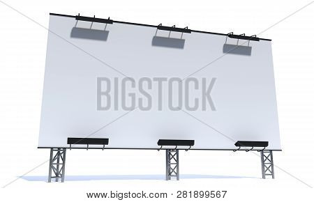 3d Billboard Mockup On White Background. Front, Side View.
