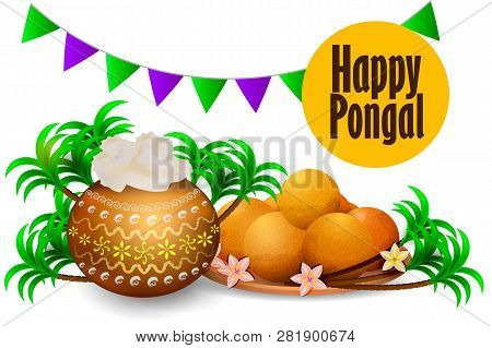 Happy Pongal Holiday Illustration Background. Vector Illustraition