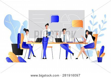 Teamwork, Cooperation, Partnership Concept. Vector Flat Style Illustration. Business People Have Bra
