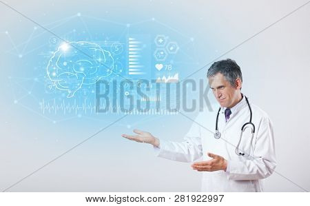 Middle aged neurologist showing the test result 