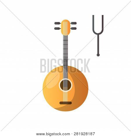 Domra And Tuning Fork Musical Instrument Vector Illustration