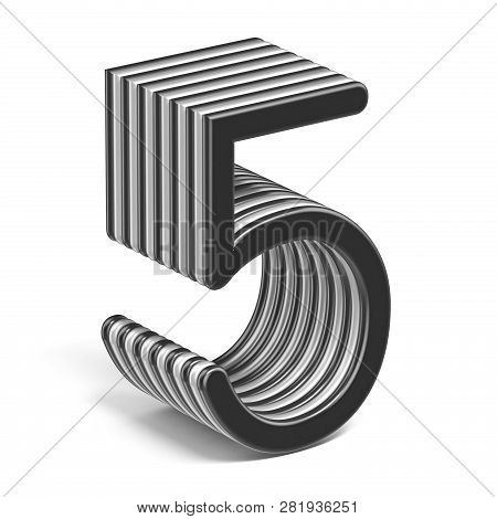 Black And White Layered Number 5 Five 3d Render Illustration Isolated On White Background