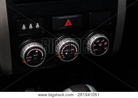 Novosibirsk, Russia -february 01, 2019:  Nissan Xtrail,  Close-up Of The Dashboard, Adjustment Of Th