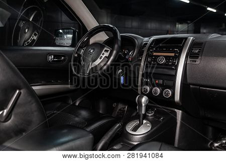 Novosibirsk, Russia -february 01, 2019:  Nissan Xtrail, Close-up Of The Dashboard, Speedometer, Seat