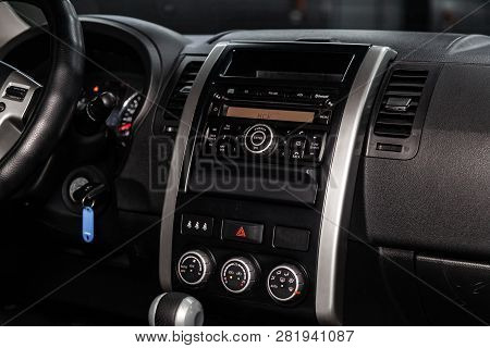Novosibirsk, Russia -february 01, 2019:  Nissan Xtrail, Close-up Of The Dashboard, Adjustment Of The
