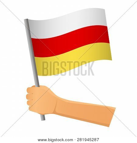 South Ossetia Flag In Hand. Patriotic Background. National Flag Of South Ossetia Vector Illustration