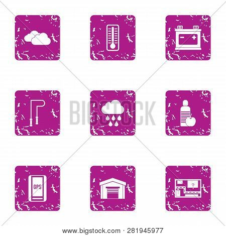 Movement Icons Set. Grunge Set Of 9 Movement Icons For Web Isolated On White Background