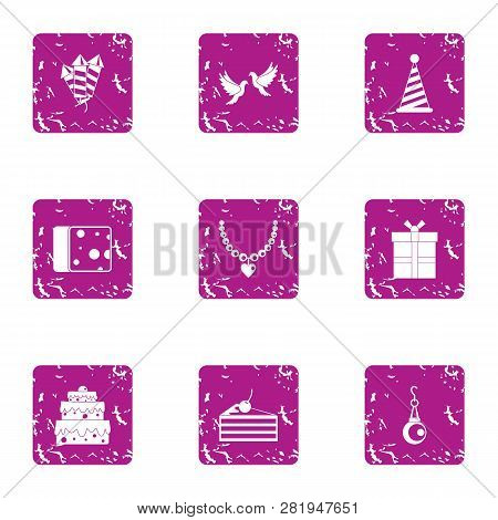 Shindig Icons Set. Grunge Set Of 9 Shindig Icons For Web Isolated On White Background