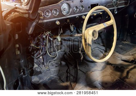 Novosibirsk, Russia - 01.30.2019: Devices, Panel And Steering Wheel In Front Of The Interior Of An O