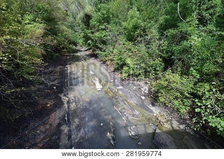 Dry River In The Mountains, Top View. Dry River In The Reserve. Shallow River