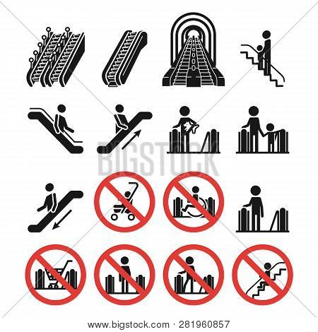 Escalator Icons Set. Simple Set Of Escalator Vector Icons For Web Design On White Background