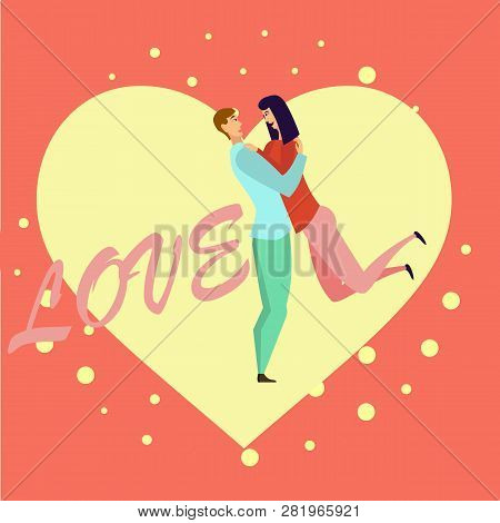 Greeting Card With Lovers. Young Men And Women Characters