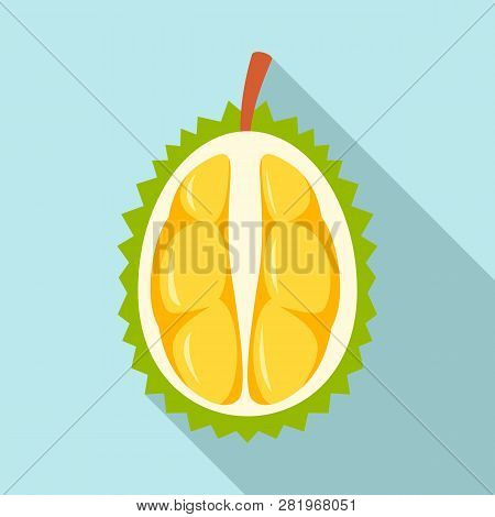 Half Fresh Durian Icon. Flat Illustration Of Half Fresh Durian Vector Icon For Web Design