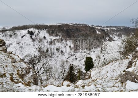 View From The Top Of Cheddar Gorge In Somerset On A Snowy Day