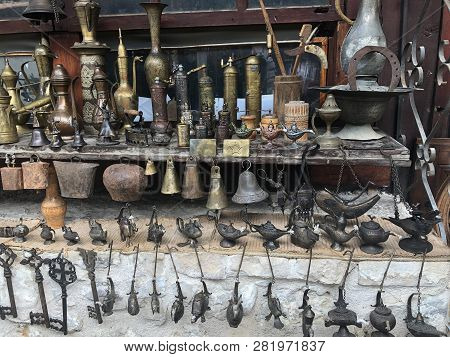 Kruje, Albania - June 2018: Traditional Ottoman Market In Kruja, Birth Town Of National Hero Skander