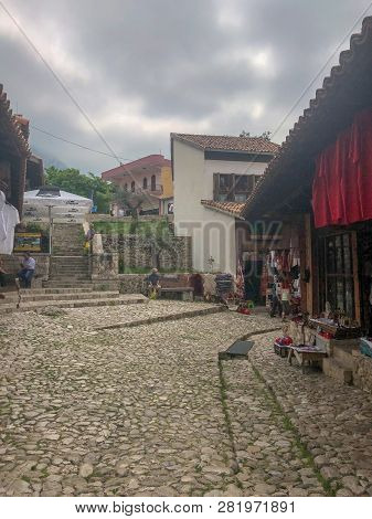 Kruje, Albania - June 2018: Traditional Ottoman Market In Kruja, Birth Town Of National Hero Skander
