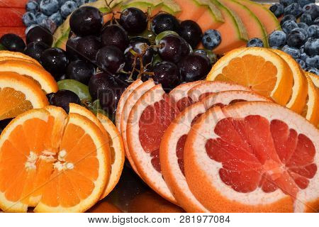 Slide Pieces Of Fruit Melon Orange Apple Grap Wine