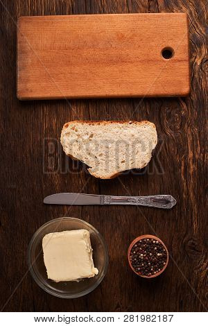 Breads, Butter And Olives, Concept Of Teasty Home Food Close Up On Table