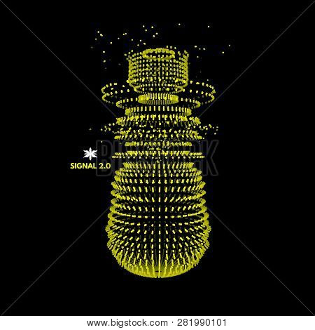 Array With Dynamic Particles. 3d Technology Style. Abstract Background. Vector Illustration.