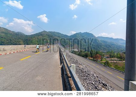 Beautiful Blue Sky View Of Vajiralongkorn Dam At Kanchanaburi, Thailand