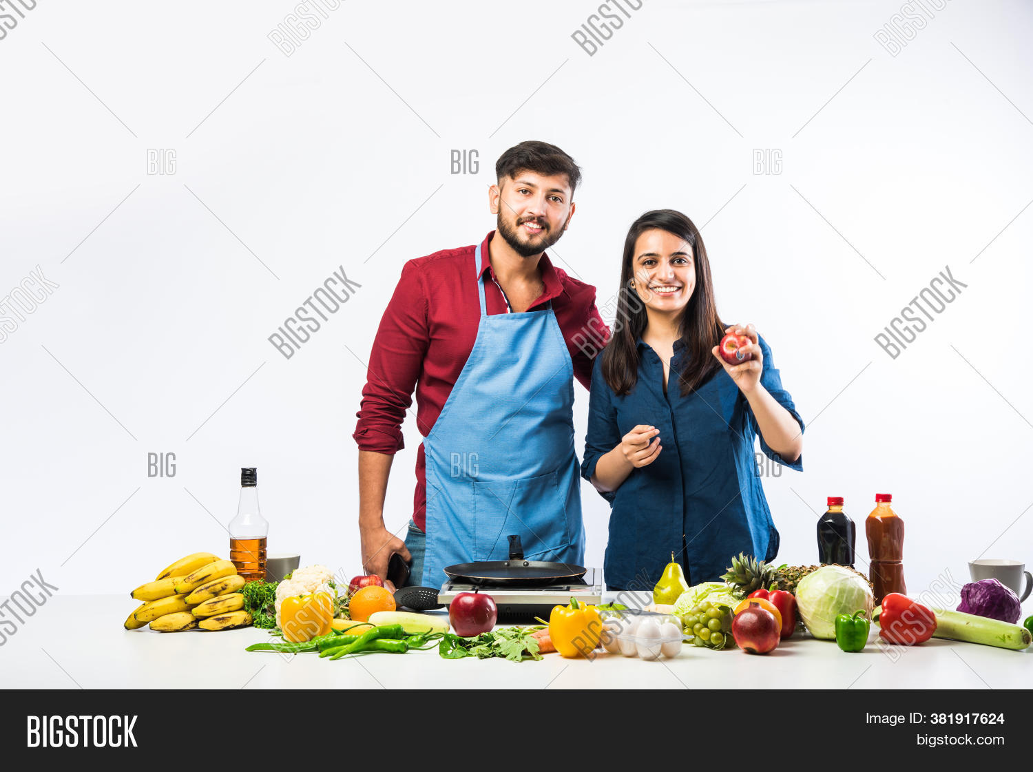 Indian Couple Cooking Image and Photo