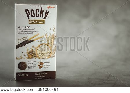 Bangkok, Thailand - August 16, 2020: Glico Pocky Wholesome Biscuit Sticks Box New Flavour Of Pocky W