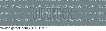 Seamless Background Cute Mosasaur Dinosaur With Bubble Gender Neutral Baby Border Pattern. Simple Wh