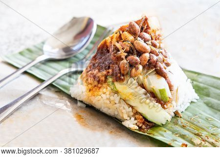 Simple Authentic Nasi Lemak Bungkus Wrapped With Banana Leaf