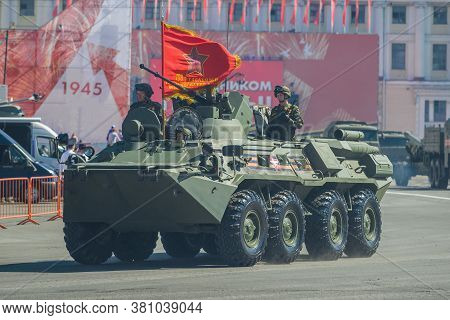 Saint Petersburg, Russia - June 24, 2020: Btr-82a With Soldiers Close-up. Fragment Of The Military P