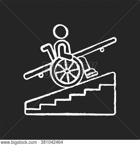 Step Free Access Chalk White Icon On Black Background. Wheelchairs And Strollers Access. Avoiding St