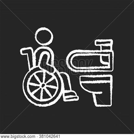 Accessible Toilet Chalk White Icon On Black Background. People With Physical Disabilities Convenienc