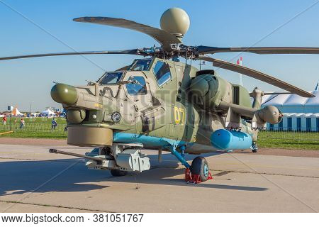 Zhukovsky, Russia - August 30, 2019: Russian Combat Training Helicopter Mi-28ub 