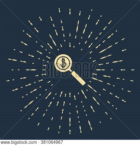 Beige Magnifying Glass And Dollar Symbol Icon Isolated On Blue Background. Find Money. Looking For M