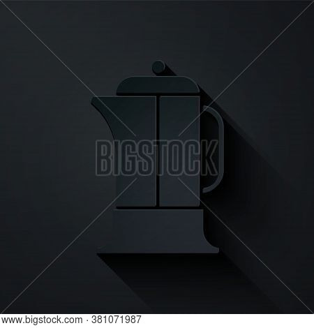 Paper Cut French Press Icon Isolated On Black Background. Paper Art Style. Vector Illustration
