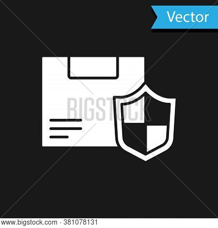 White Delivery Security With Shield Icon Isolated On Black Background. Delivery Insurance. Insured C