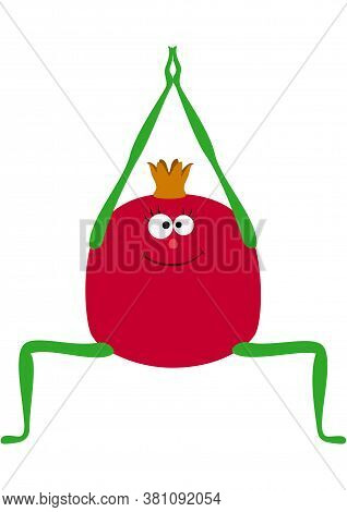Cartoon Pomegranate Practicing Yoga Asana Goddess Pose