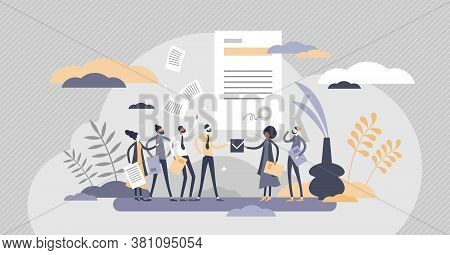 Conclusion Contract As Company Deal Solution Paperwork Tiny Persons Concept. Business Partners Agree