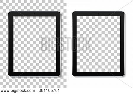 Tablet Mockup With Screen. Mock Of Ebook With Touch. Ereader Isolated On Transparent Background. Rea