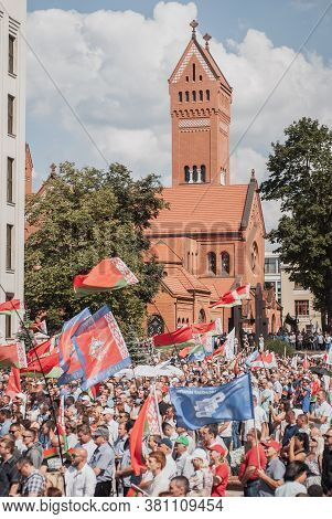 Minsk, Belarus, August 16, 2020 Rally In Support Of Belarusian President Alexander Lukashenko, A Cro