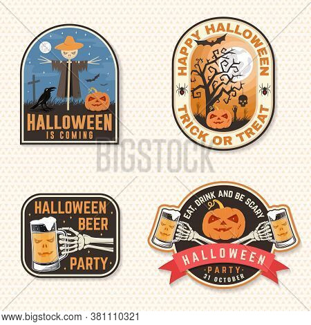 Halloween Beer Party Patch. Halloween Retro Badge, Pin. Sticker For Logo, Print, Seal, Stamp. Scarec