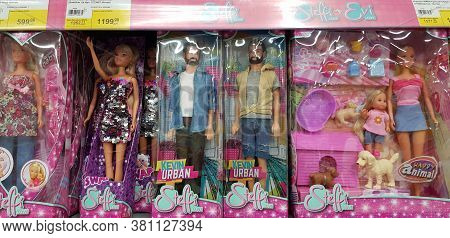 Russia, St. Petersburg, 10,11,2018 Barbie And Evi Dolls On Store Shelves