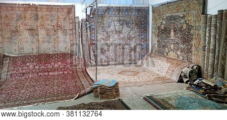 Russia, St. Petersburg 02,01,2019 Carpets On Sale In An Indian Store