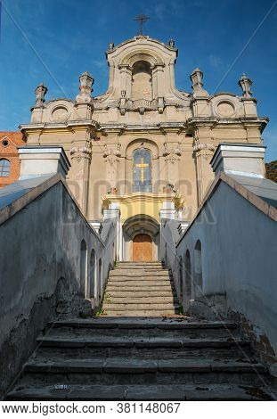 Staircase To Historical Baroque Church Of The Carmelites. Bilshivtsi, Ivano-frankivsk Region, Ukrain