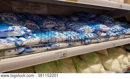 Russia, St. Petersburg 23.04.2020 Shelves With Salt At The Supermarket During The Coronavirus Epidem