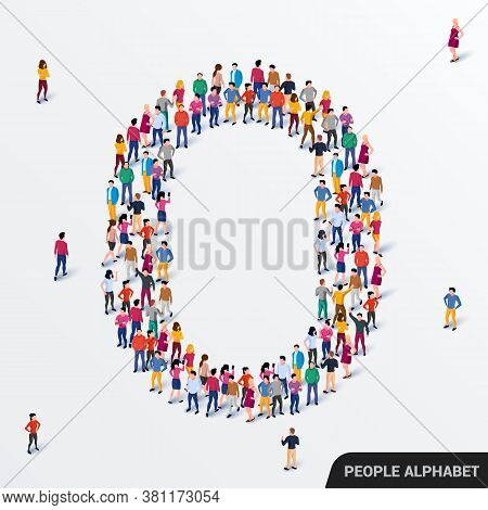 Large Group Of People In Letter O Form. Human Alphabet.