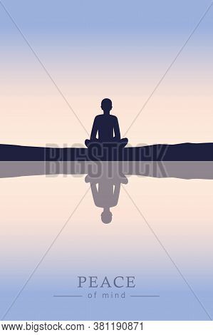 Peace Of Mind Mediating Person By The Lake Vector Illustration Eps10