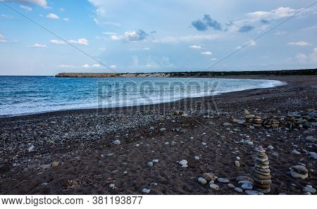 Pebble Beach On The Mediterranean Coast On The Akamas Peninsula On The Island Of Cyprus.