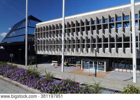 Stavanger, Norway - July 20, 2020: Swimming Hall (svommehall) Building In Stavanger. The Functionali
